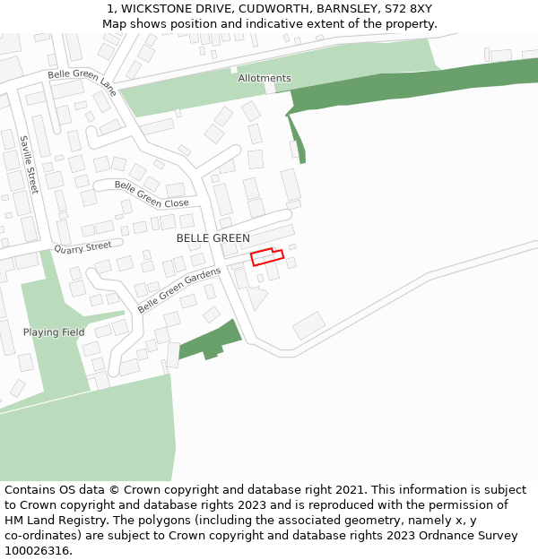 1, WICKSTONE DRIVE, CUDWORTH, BARNSLEY, S72 8XY: Location map and indicative extent of plot