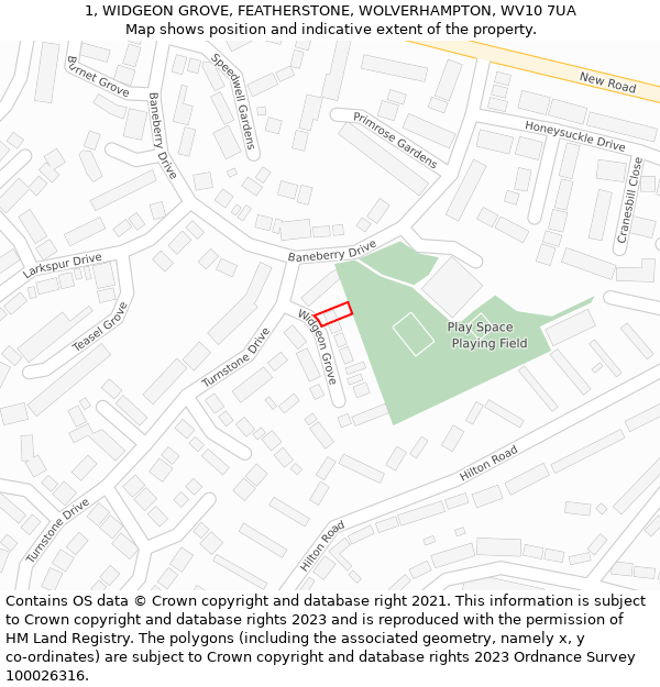 1, WIDGEON GROVE, FEATHERSTONE, WOLVERHAMPTON, WV10 7UA: Location map and indicative extent of plot