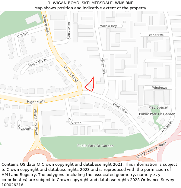 1, WIGAN ROAD, SKELMERSDALE, WN8 8NB: Location map and indicative extent of plot