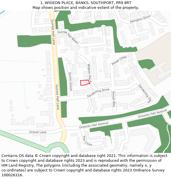 1, WIGEON PLACE, BANKS, SOUTHPORT, PR9 8RT: Location map and indicative extent of plot