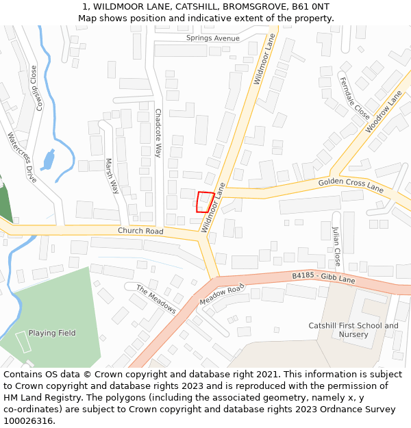 1, WILDMOOR LANE, CATSHILL, BROMSGROVE, B61 0NT: Location map and indicative extent of plot