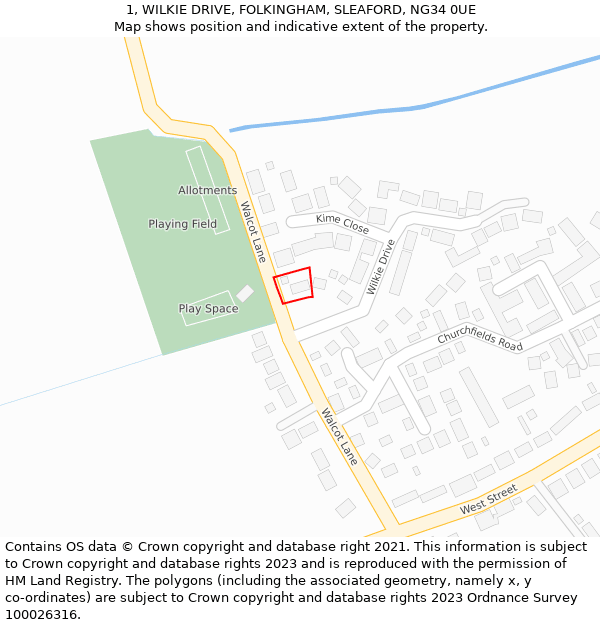 1, WILKIE DRIVE, FOLKINGHAM, SLEAFORD, NG34 0UE: Location map and indicative extent of plot