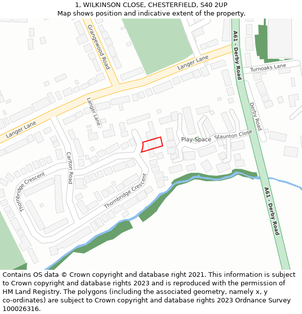 1, WILKINSON CLOSE, CHESTERFIELD, S40 2UP: Location map and indicative extent of plot