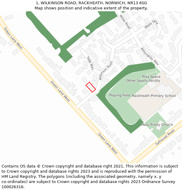 1, WILKINSON ROAD, RACKHEATH, NORWICH, NR13 6SG: Location map and indicative extent of plot