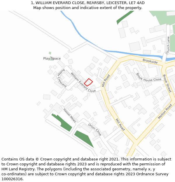 1, WILLIAM EVERARD CLOSE, REARSBY, LEICESTER, LE7 4AD: Location map and indicative extent of plot