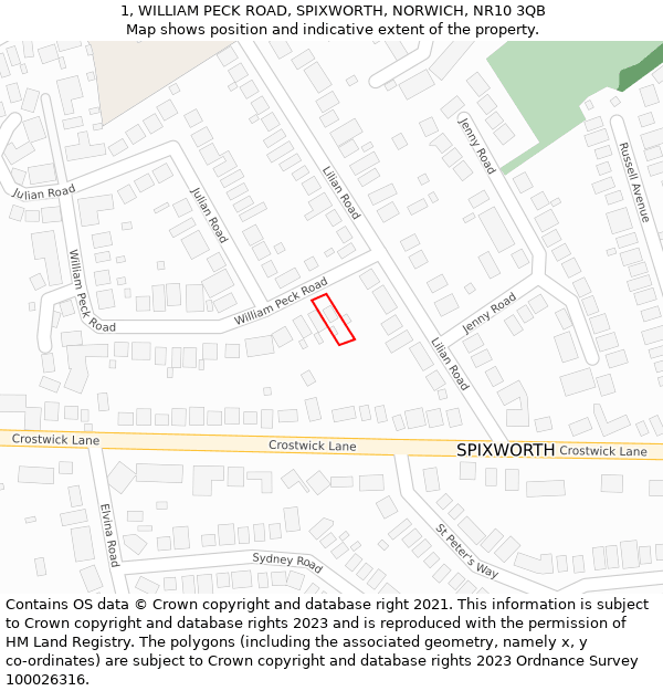 1, WILLIAM PECK ROAD, SPIXWORTH, NORWICH, NR10 3QB: Location map and indicative extent of plot