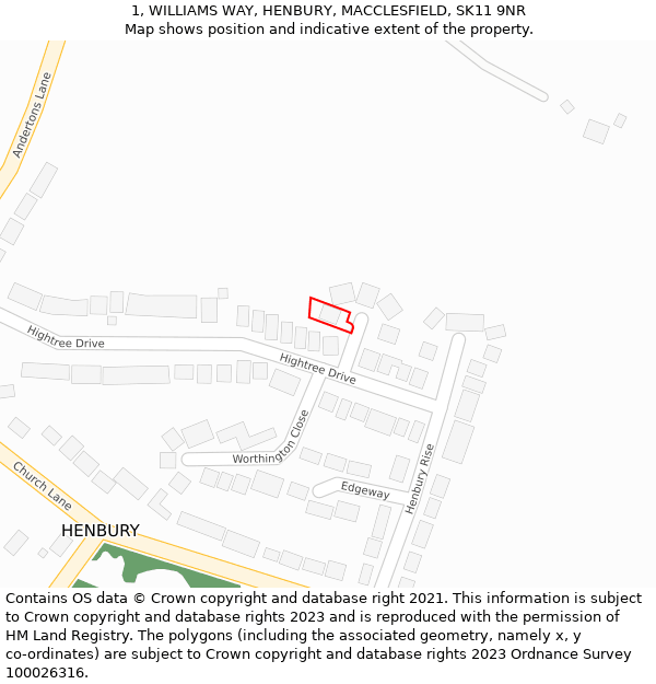 1, WILLIAMS WAY, HENBURY, MACCLESFIELD, SK11 9NR: Location map and indicative extent of plot