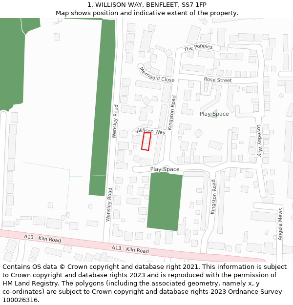 1, WILLISON WAY, BENFLEET, SS7 1FP: Location map and indicative extent of plot