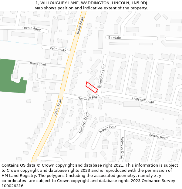 1, WILLOUGHBY LANE, WADDINGTON, LINCOLN, LN5 9DJ: Location map and indicative extent of plot