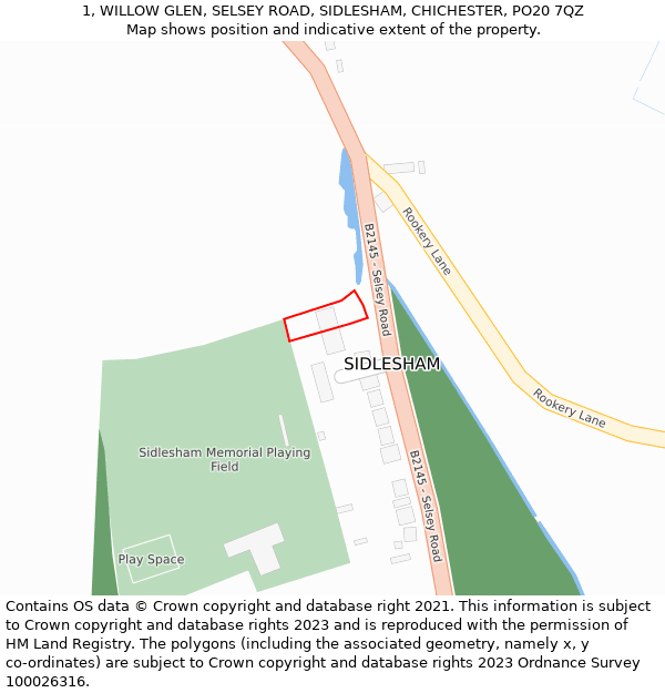 1, WILLOW GLEN, SELSEY ROAD, SIDLESHAM, CHICHESTER, PO20 7QZ: Location map and indicative extent of plot