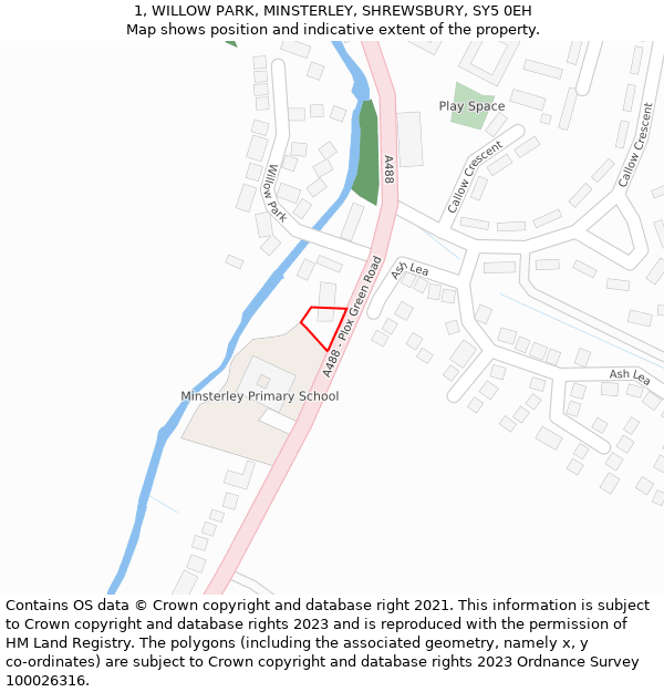 1, WILLOW PARK, MINSTERLEY, SHREWSBURY, SY5 0EH: Location map and indicative extent of plot