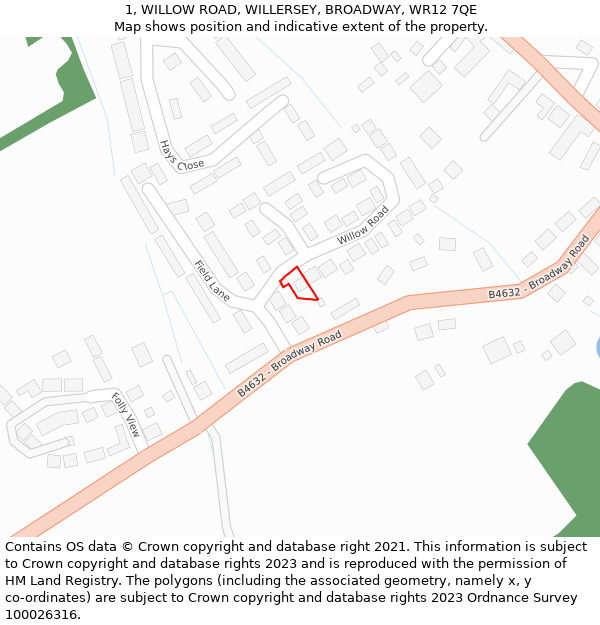 1, WILLOW ROAD, WILLERSEY, BROADWAY, WR12 7QE: Location map and indicative extent of plot