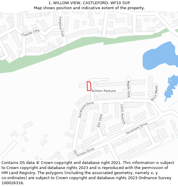 1, WILLOW VIEW, CASTLEFORD, WF10 5UP: Location map and indicative extent of plot