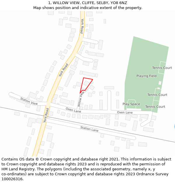 1, WILLOW VIEW, CLIFFE, SELBY, YO8 6NZ: Location map and indicative extent of plot