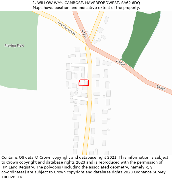 1, WILLOW WAY, CAMROSE, HAVERFORDWEST, SA62 6DQ: Location map and indicative extent of plot