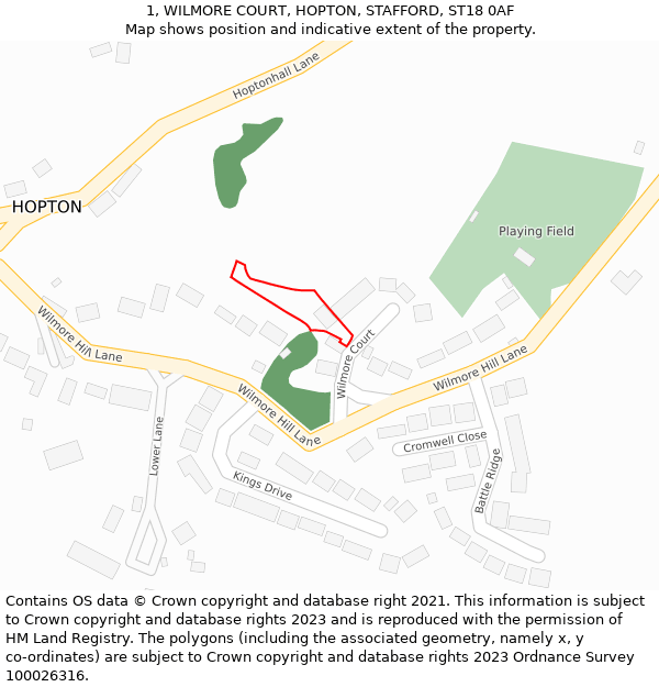 1, WILMORE COURT, HOPTON, STAFFORD, ST18 0AF: Location map and indicative extent of plot