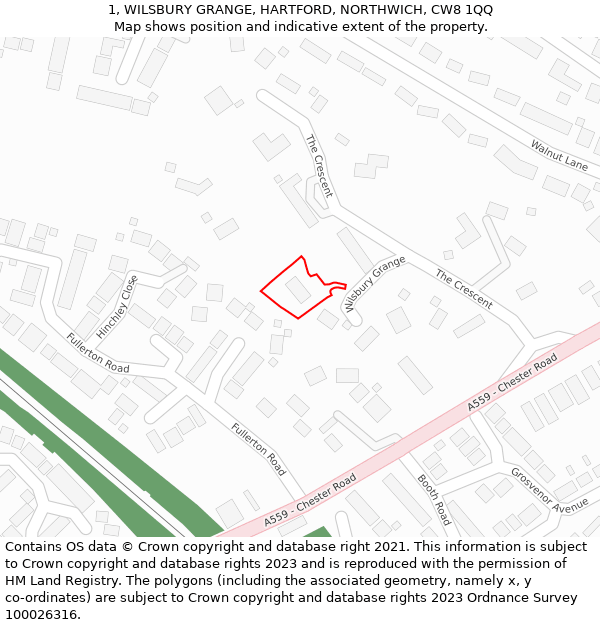 1, WILSBURY GRANGE, HARTFORD, NORTHWICH, CW8 1QQ: Location map and indicative extent of plot