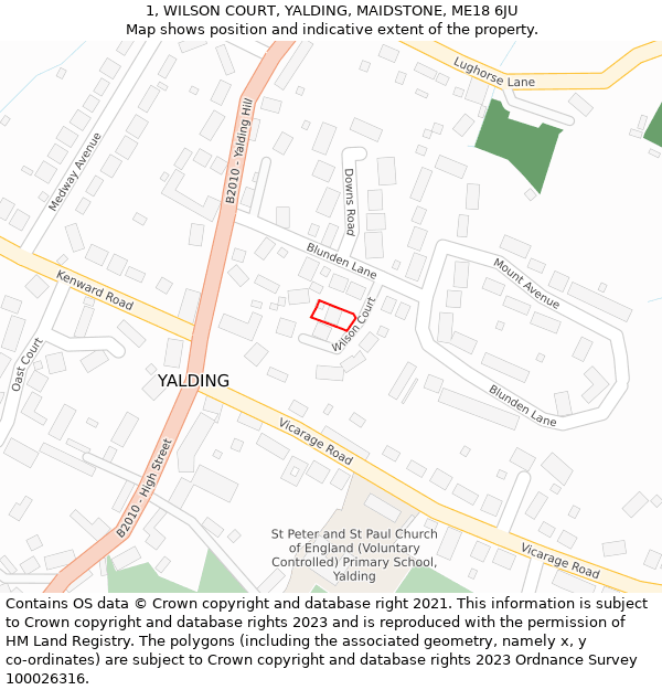 1, WILSON COURT, YALDING, MAIDSTONE, ME18 6JU: Location map and indicative extent of plot