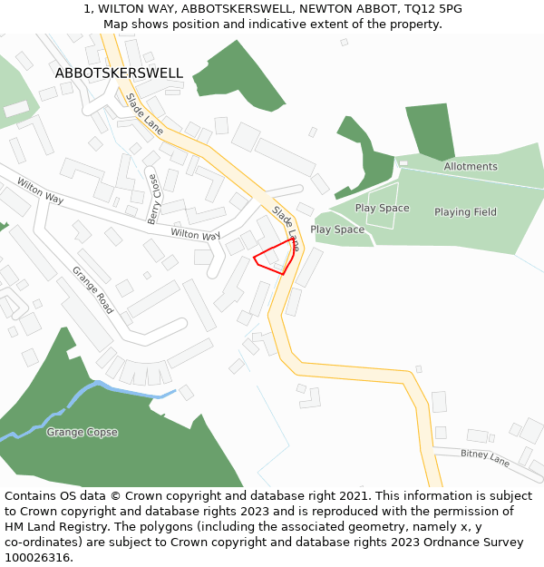 1, WILTON WAY, ABBOTSKERSWELL, NEWTON ABBOT, TQ12 5PG: Location map and indicative extent of plot