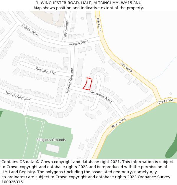 1, WINCHESTER ROAD, HALE, ALTRINCHAM, WA15 8NU: Location map and indicative extent of plot