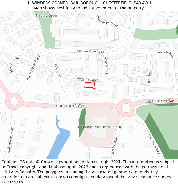 1, WINDERS CORNER, BARLBOROUGH, CHESTERFIELD, S43 4WH: Location map and indicative extent of plot