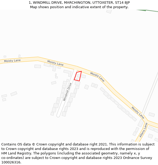 1, WINDMILL DRIVE, MARCHINGTON, UTTOXETER, ST14 8JP: Location map and indicative extent of plot
