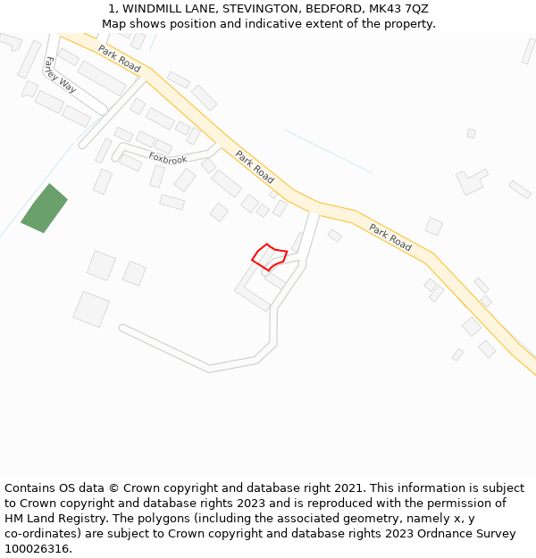 1, WINDMILL LANE, STEVINGTON, BEDFORD, MK43 7QZ: Location map and indicative extent of plot