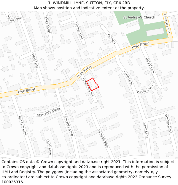 1, WINDMILL LANE, SUTTON, ELY, CB6 2RD: Location map and indicative extent of plot