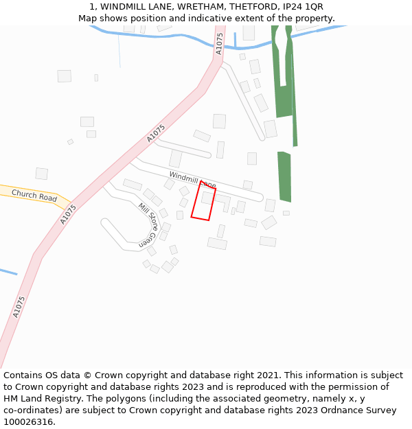 1, WINDMILL LANE, WRETHAM, THETFORD, IP24 1QR: Location map and indicative extent of plot