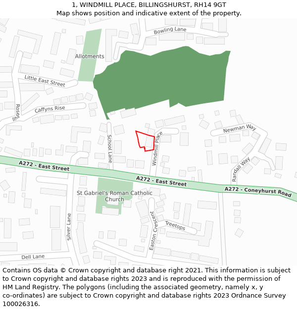 1, WINDMILL PLACE, BILLINGSHURST, RH14 9GT: Location map and indicative extent of plot