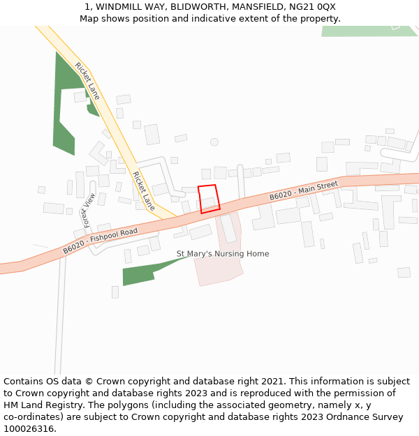 1, WINDMILL WAY, BLIDWORTH, MANSFIELD, NG21 0QX: Location map and indicative extent of plot