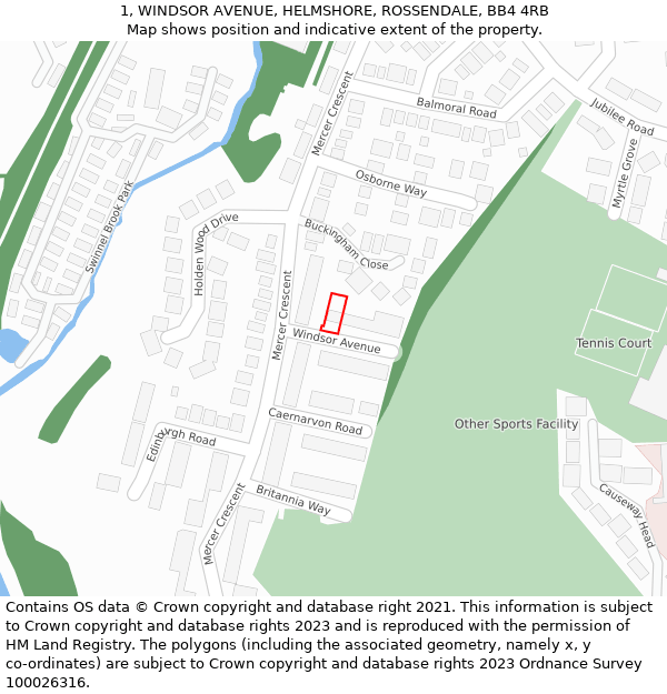 1, WINDSOR AVENUE, HELMSHORE, ROSSENDALE, BB4 4RB: Location map and indicative extent of plot