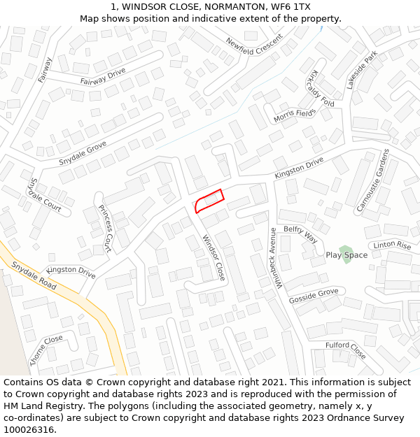 1, WINDSOR CLOSE, NORMANTON, WF6 1TX: Location map and indicative extent of plot