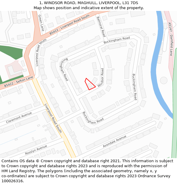 1, WINDSOR ROAD, MAGHULL, LIVERPOOL, L31 7DS: Location map and indicative extent of plot