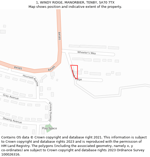 1, WINDY RIDGE, MANORBIER, TENBY, SA70 7TX: Location map and indicative extent of plot