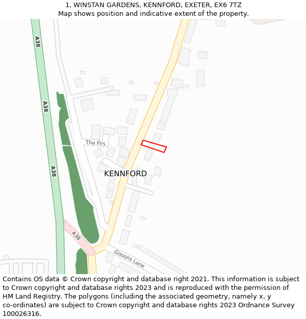 1, WINSTAN GARDENS, KENNFORD, EXETER, EX6 7TZ: Location map and indicative extent of plot