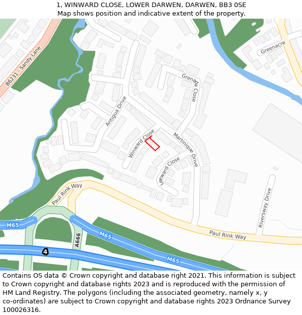 1, WINWARD CLOSE, LOWER DARWEN, DARWEN, BB3 0SE: Location map and indicative extent of plot