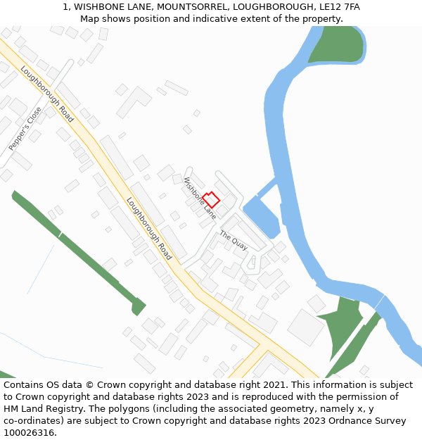 1, WISHBONE LANE, MOUNTSORREL, LOUGHBOROUGH, LE12 7FA: Location map and indicative extent of plot