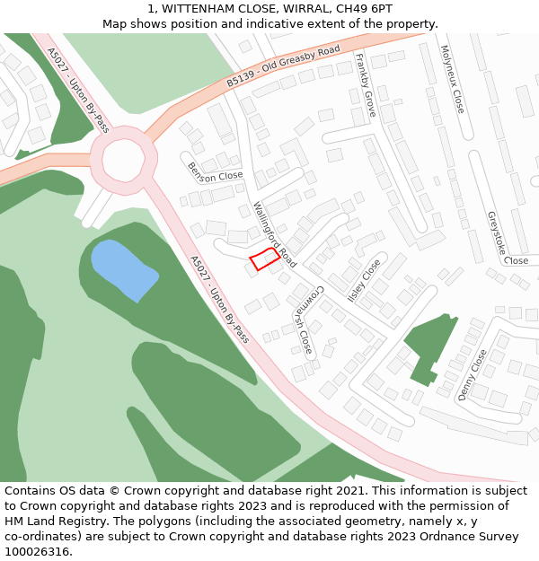 1, WITTENHAM CLOSE, WIRRAL, CH49 6PT: Location map and indicative extent of plot