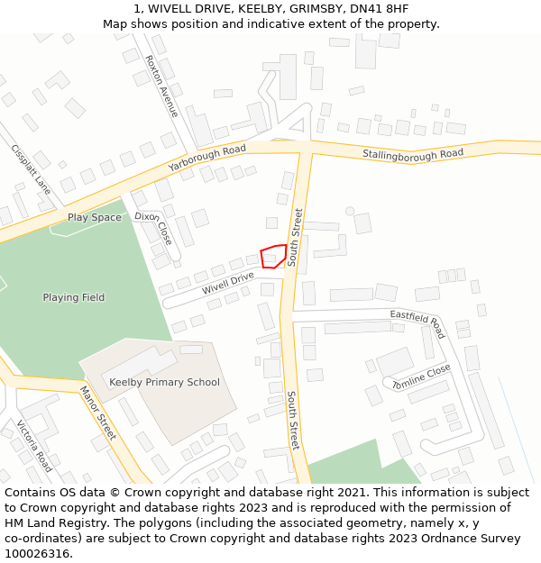 1, WIVELL DRIVE, KEELBY, GRIMSBY, DN41 8HF: Location map and indicative extent of plot