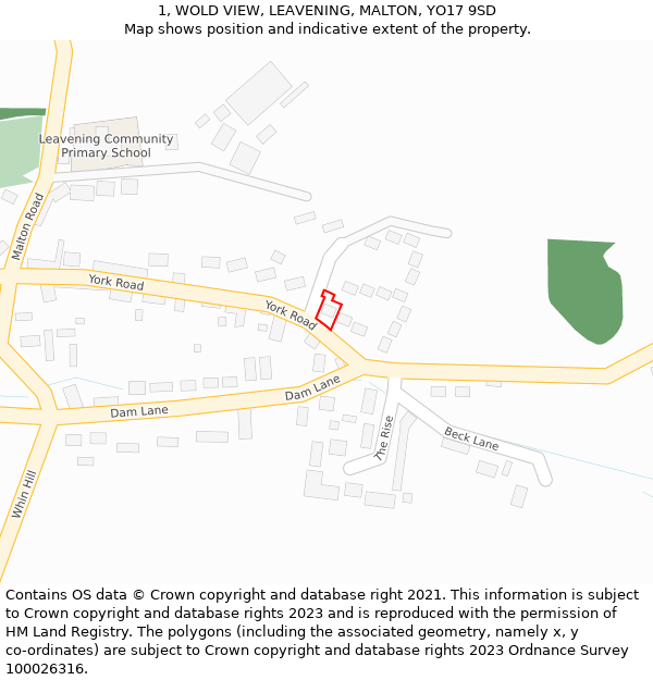 1, WOLD VIEW, LEAVENING, MALTON, YO17 9SD: Location map and indicative extent of plot