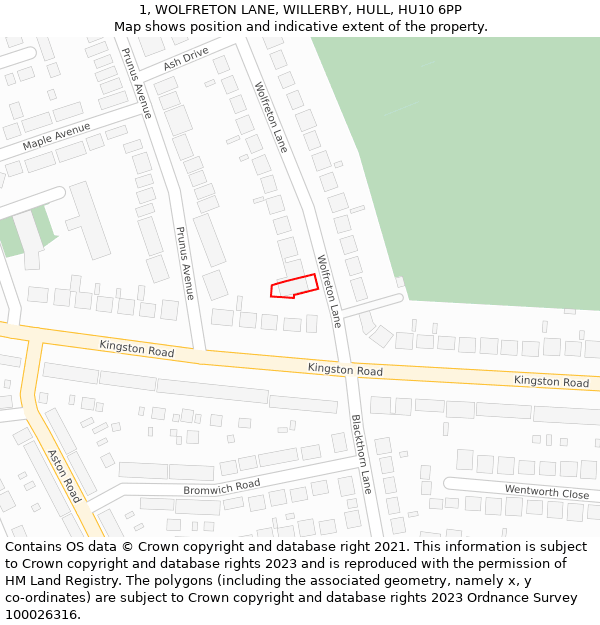 1, WOLFRETON LANE, WILLERBY, HULL, HU10 6PP: Location map and indicative extent of plot