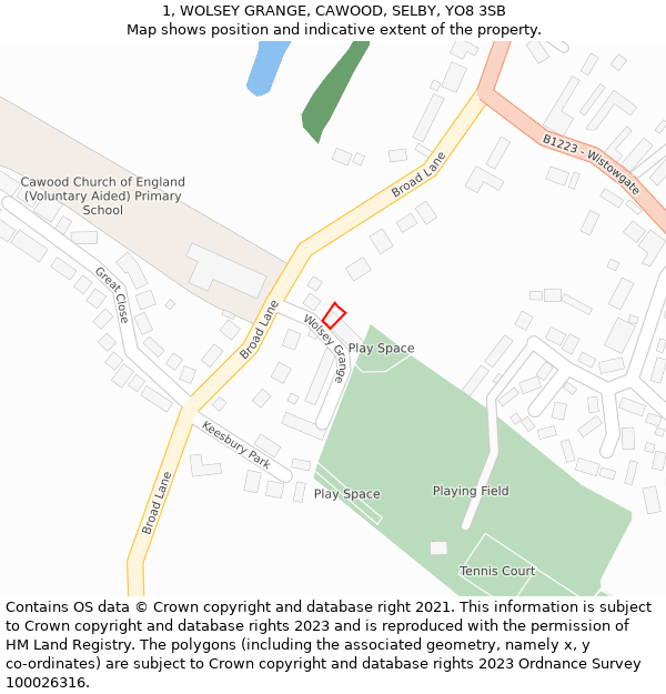 1, WOLSEY GRANGE, CAWOOD, SELBY, YO8 3SB: Location map and indicative extent of plot