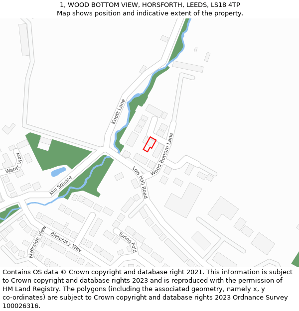 1, WOOD BOTTOM VIEW, HORSFORTH, LEEDS, LS18 4TP: Location map and indicative extent of plot