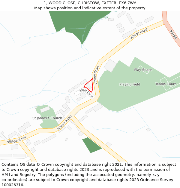 1, WOOD CLOSE, CHRISTOW, EXETER, EX6 7WA: Location map and indicative extent of plot