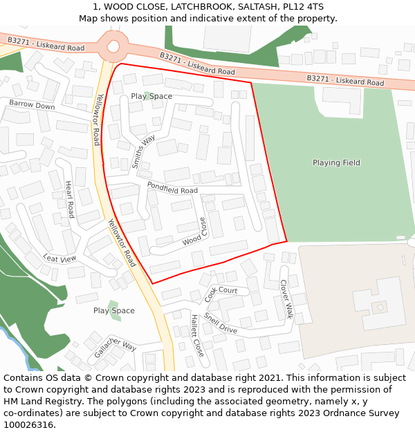 1, WOOD CLOSE, LATCHBROOK, SALTASH, PL12 4TS: Location map and indicative extent of plot