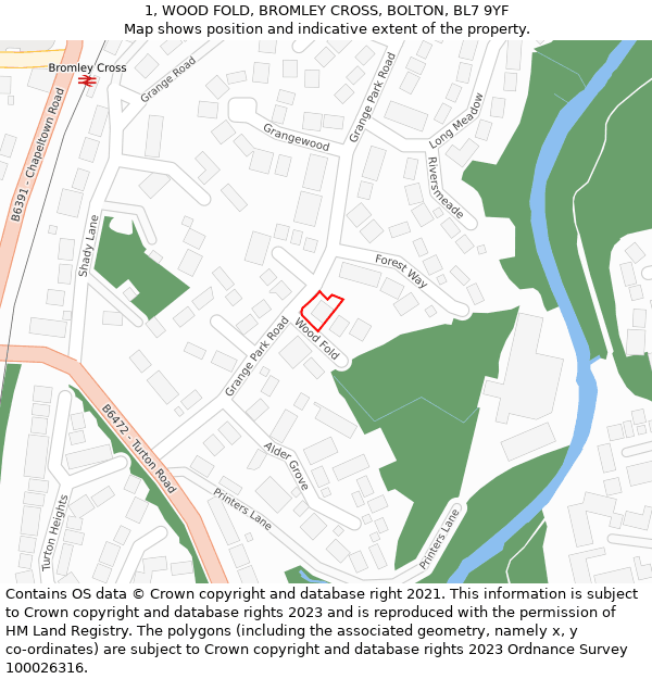 1, WOOD FOLD, BROMLEY CROSS, BOLTON, BL7 9YF: Location map and indicative extent of plot