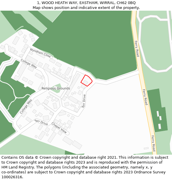 1, WOOD HEATH WAY, EASTHAM, WIRRAL, CH62 0BQ: Location map and indicative extent of plot