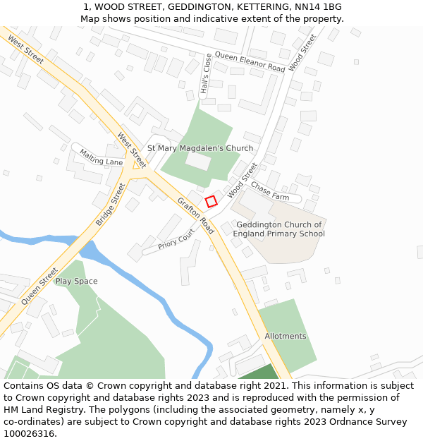 1, WOOD STREET, GEDDINGTON, KETTERING, NN14 1BG: Location map and indicative extent of plot