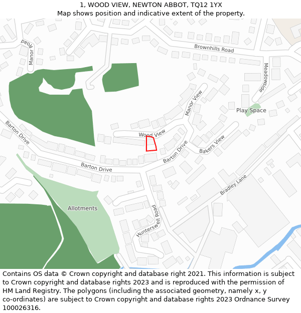 1, WOOD VIEW, NEWTON ABBOT, TQ12 1YX: Location map and indicative extent of plot